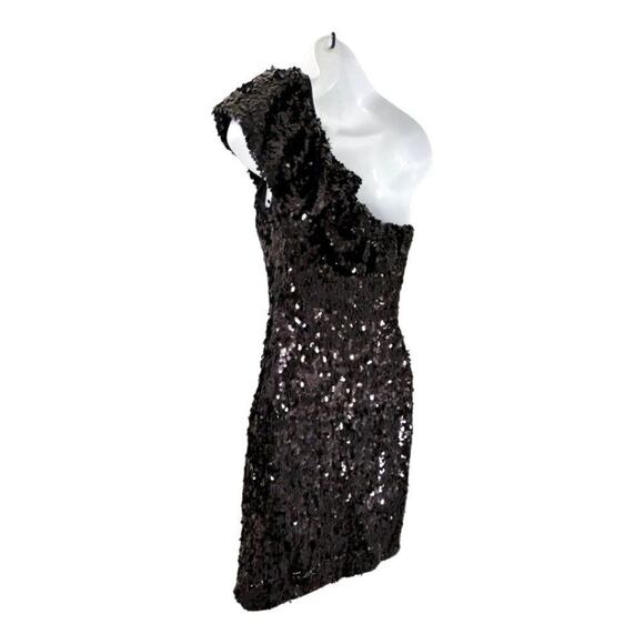 AIDAN MADDOX Black One Shoulder Bodycon Sequined Dress Party Dress Size 0 - Picture 3 of 5
